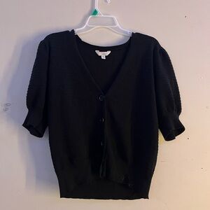 Time and Tru Black V-Neck Short Sleeve Button Cardigan